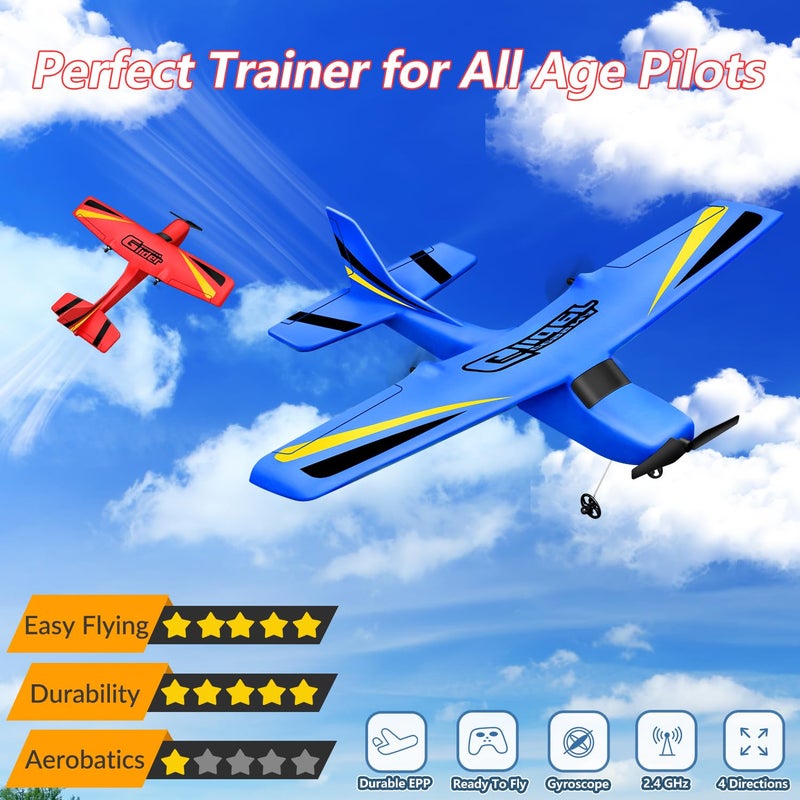 HAWK'S WORK 2 Channel RC Airplane, Ready to Fly, 2.4GHz Remote Control Plane, Easy to Fly Glider for Kids & Beginners (Blue) - Image 2